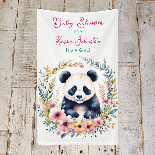 Banderoles Panda Ours en Fleurs Baby shower de fille (Créateur téléchargé)