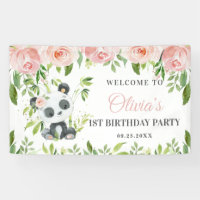 Panda rose pâle Vert Floral Bambou fond B