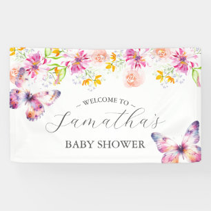 Banderoles Panneau Baby shower Papillons et berceuses