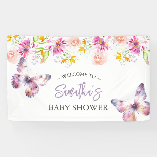 Banderoles Panneau Baby shower Papillons et berceuses (Horizontal)