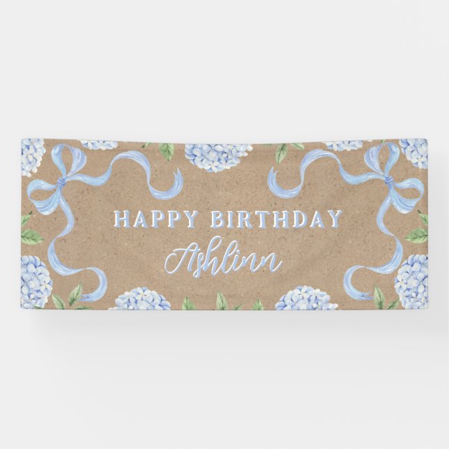 Banderoles Panneau d'anniversaire, couleur kraft bleu Hydrana (Horizontal)