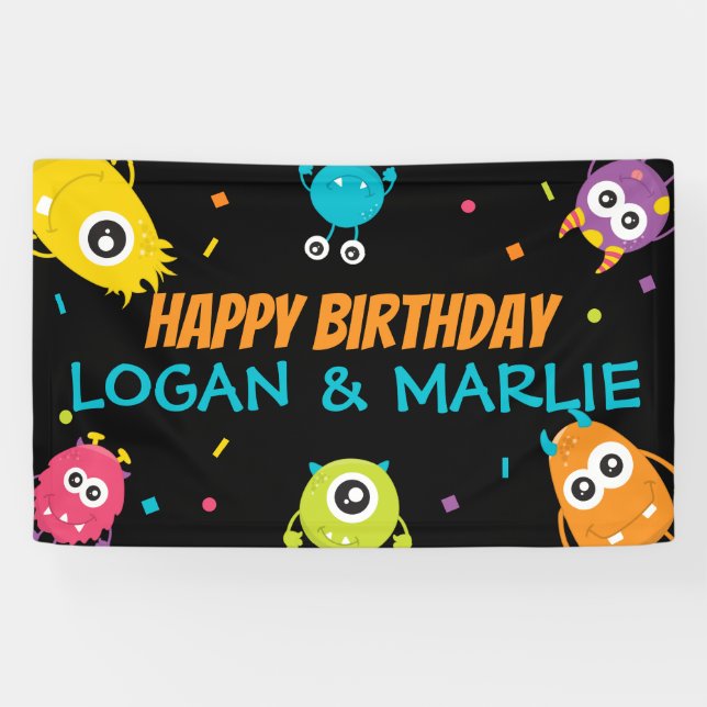 Banderoles Panneau d'anniversaire de monstre commun (Horizontal)