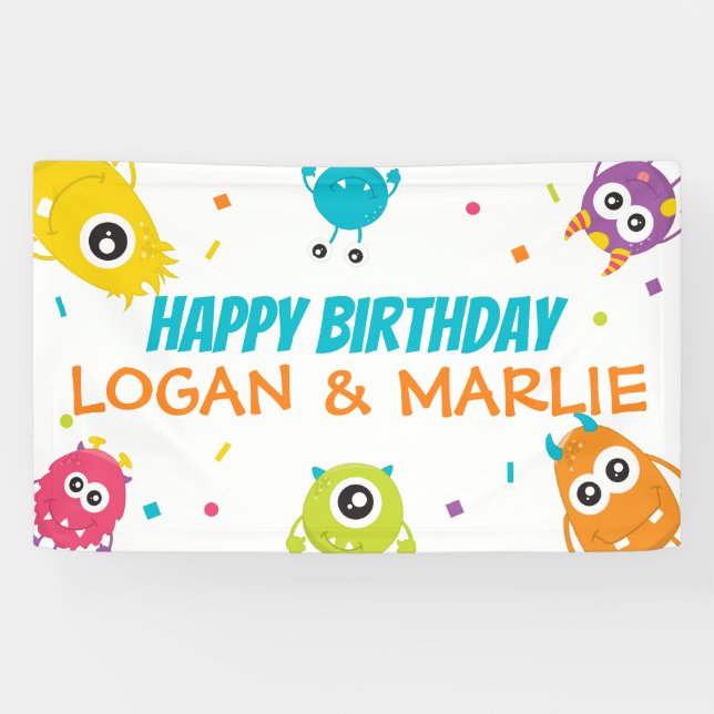 Banderoles Panneau d'anniversaire monstre commun (Horizontal)