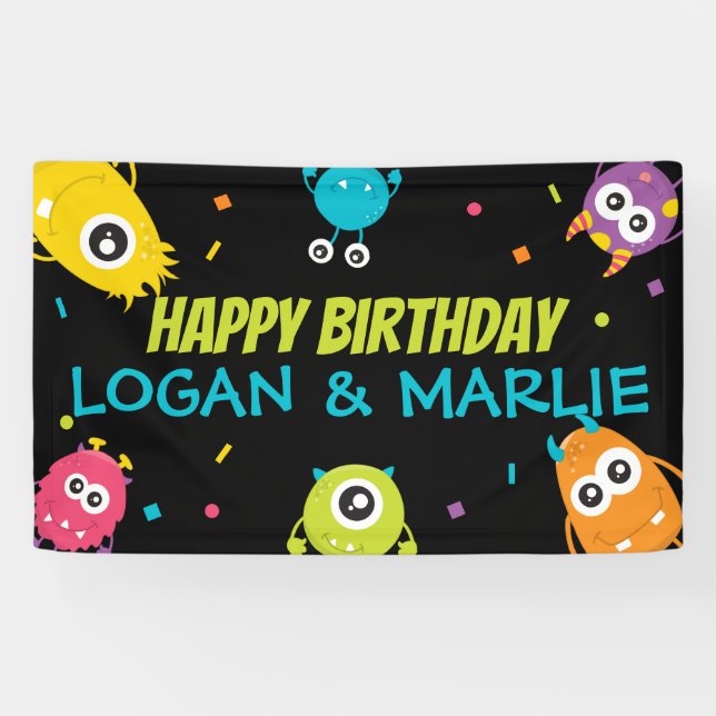 Banderoles Panneau d'anniversaire monstre commun (Horizontal)