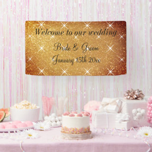 Banderoles Panneau de bienvenue de mariage doré et glamour