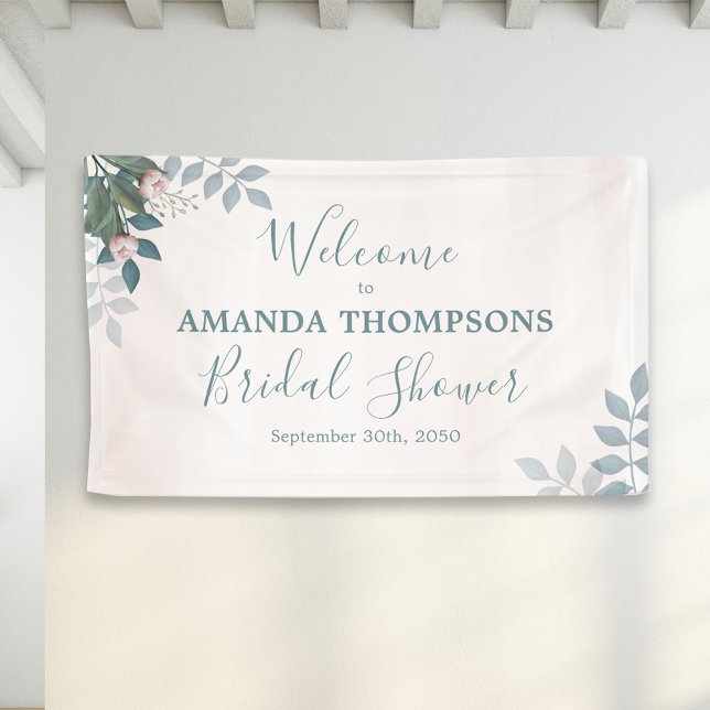 Banderoles Panneau de bienvenue pour une baby shower rose (Bridal shower pink floral welcome banner sign.)