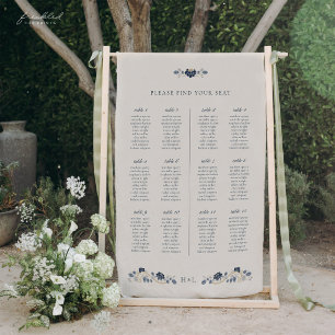 Banderoles Panneau de plan de table de mariage floral bleu ma