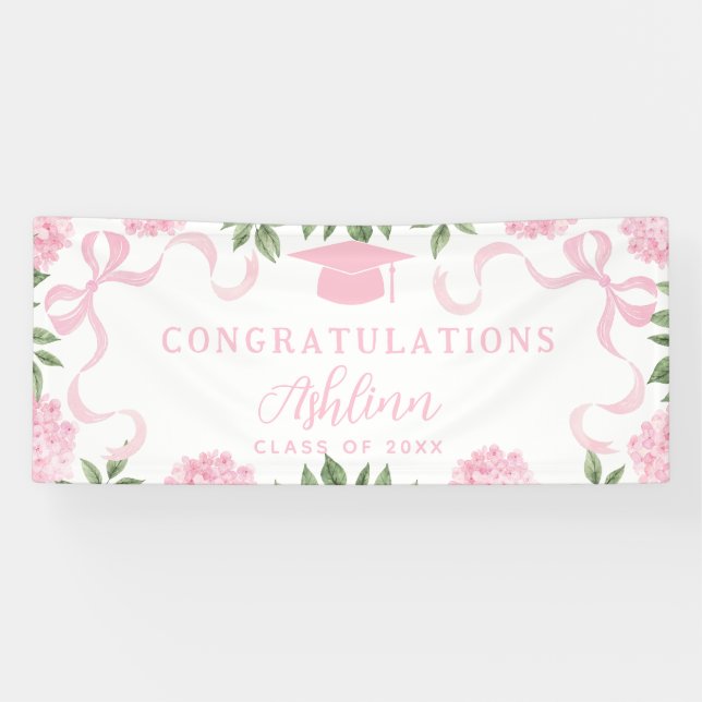 Banderoles Panneau de remise de diplômes, Hydrangea rose, Bla (Horizontal)