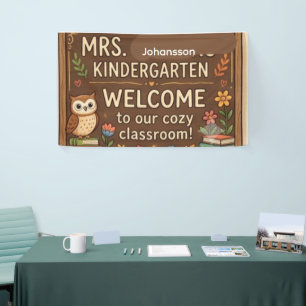 Banderoles Panneau Personnalisé Nom Enseignant Cozy Owl   Rus