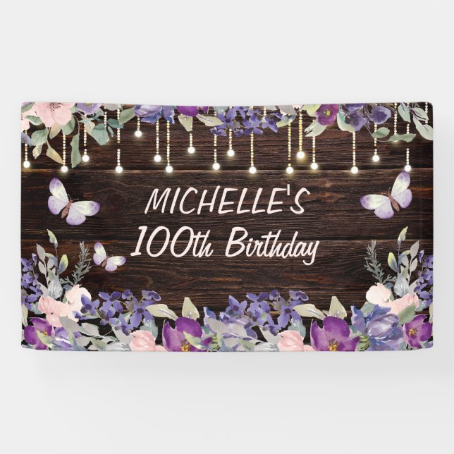 Banderoles Papier Violet Rose Floral Papillon Rustique 100e A (Horizontal)