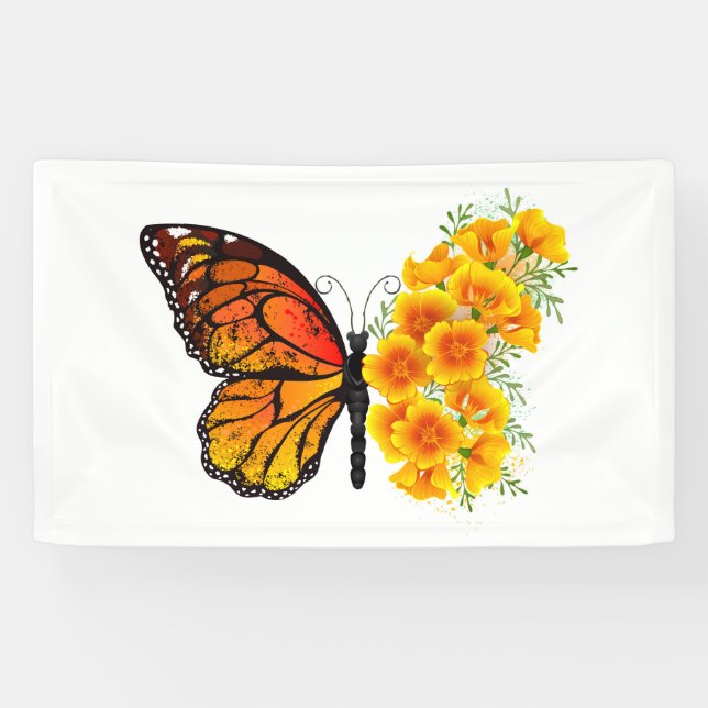 Banderoles Papillon à fleurs avec Poppy de Californie jaune (Horizontal)