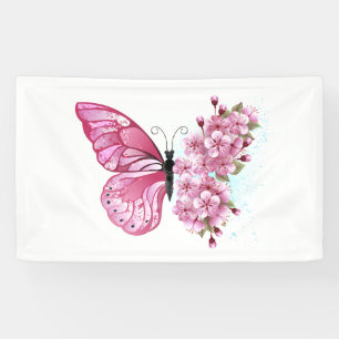 Banderoles Papillon à fleurs avec Sakura rose