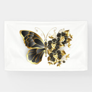 Banderoles Papillon à fleurs d'or avec orchidée noire