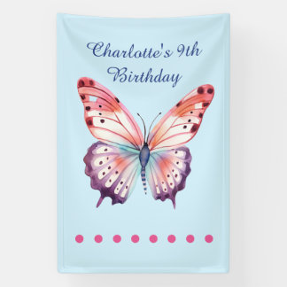 Banderoles Papillon aquarelle en rose violet et bleu