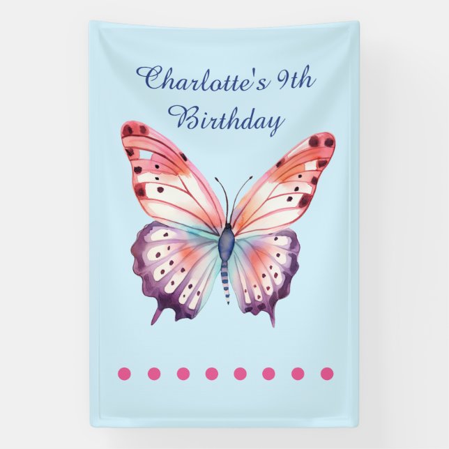 Banderoles Papillon aquarelle en rose violet et bleu (Verticale)