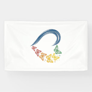 Banderoles Papillon arc-en-ciel cœur design de gravure vintag