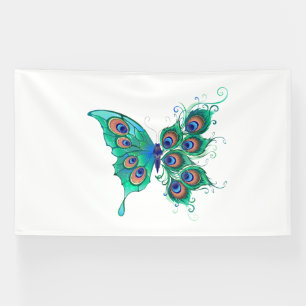 Banderoles Papillon aux plumes de paon vert