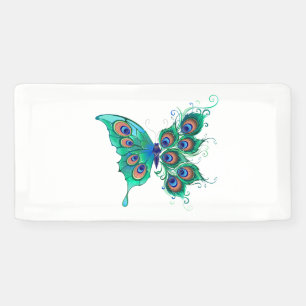 Banderoles Papillon aux plumes de paon vert