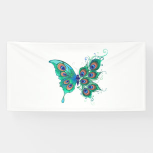 Banderoles Papillon aux plumes de paon vert