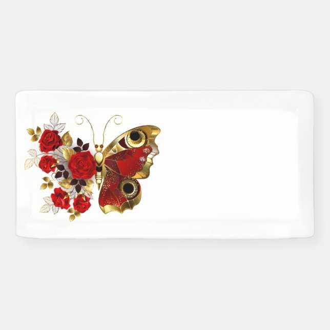Banderoles Papillon de fleurs rouges aux roses rouges (Horizontal)