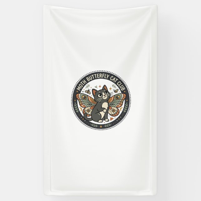 Banderoles Papillon de nuit Chat POD Art Vectoriel - Papillon (Vertical)