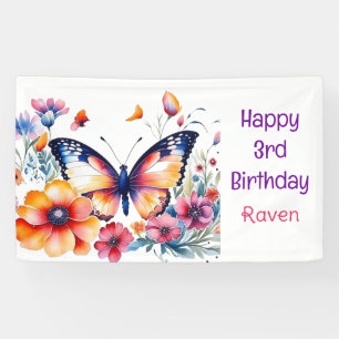 Banderoles Papillon en fleurs Fille d'anniversaire fille