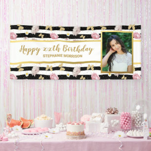 Banderoles Papillon Floral Or N'Importe Quel Âge, Votre Photo