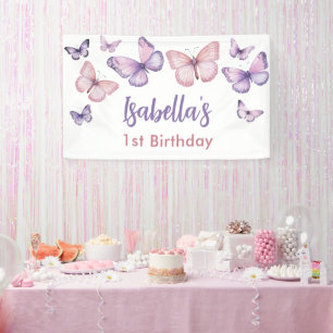 Banderoles Papillon floral rose pourpre fille 1er anniversair