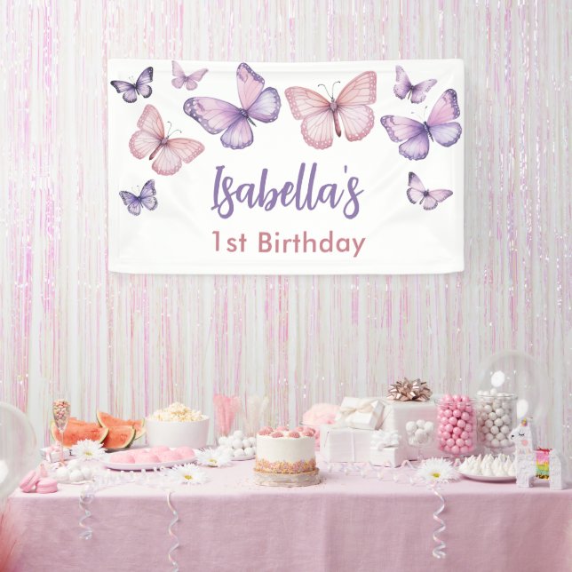Banderoles Papillon floral rose pourpre fille 1er anniversair (Fête)