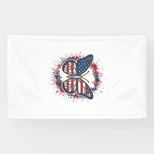 Banderoles Papillon Patriotique Gravure Vintage Vector Design (Horizontal)