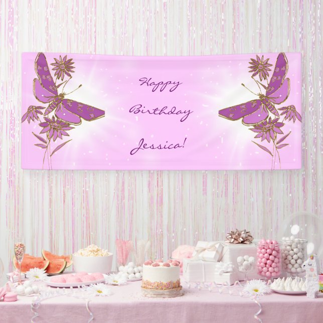 Banderoles Papillon Rose Violet  (Fête)