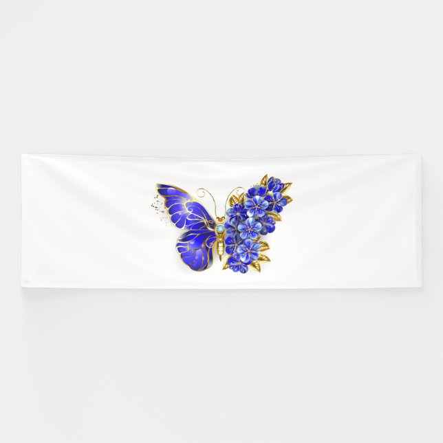 Banderoles Papillon saphir à fleurs (Horizontal)