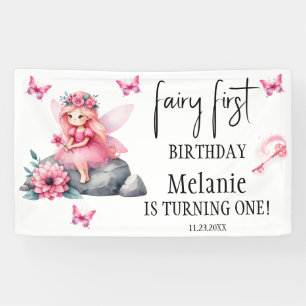 Banderoles Papillons Fée Rose Magique Baguette Premier annive