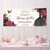 Papillons floraux Rose noirs rouges Quinceañera 15