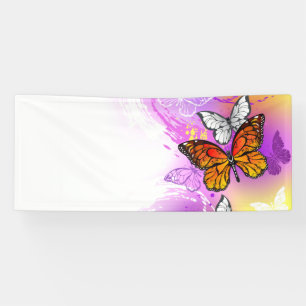 Banderoles Papillons monarques sur fond violet