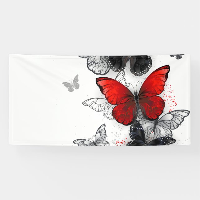 Banderoles Papillons noirs et rouges volants (Horizontal)