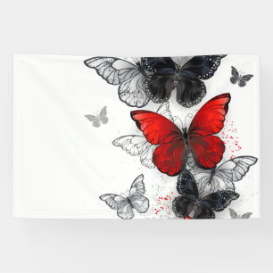 Banderoles Papillons noirs et rouges volants