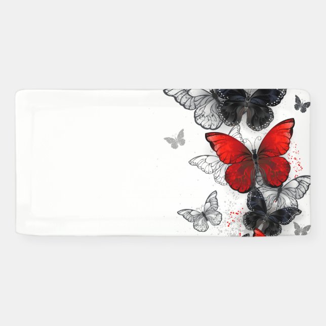 Banderoles Papillons noirs et rouges volants (Horizontal)