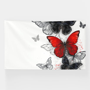 Banderoles Papillons noirs et rouges volants