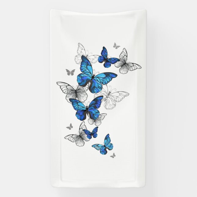 Banderoles Papillons volants bleus Morpho (Verticale)