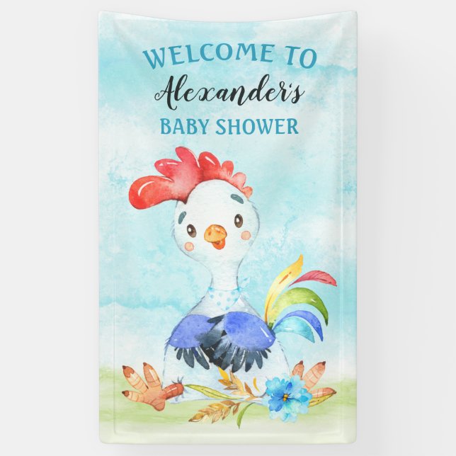 Banderoles Parc de Baby showers Watercolor Booster Rooster (Vertical)