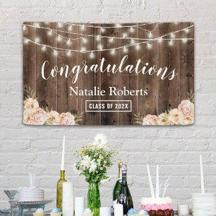 Banderoles Parti Vintage de la graduation florale Bois rustiq