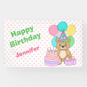 Banderoles Partie de Polkadot de rose d'ours d'anniversaire