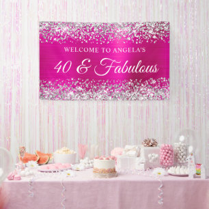 Banderoles Parties scintillant Argent Pink Hot Foil 40 & Fabu