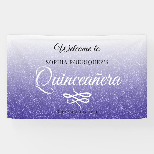 Banderoles Parties scintillant bleue Quinceañera 15e annivers (Horizontal)