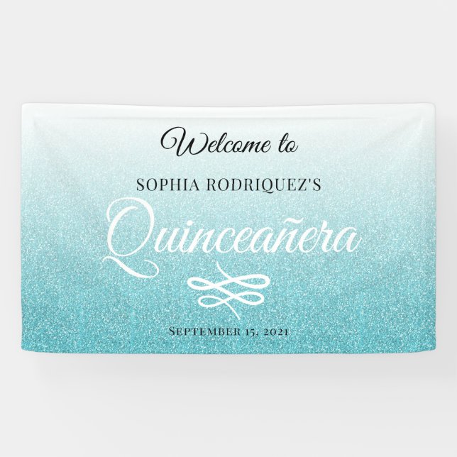 Banderoles Parties scintillant bleue Quinceañera 15e annivers (Horizontal)