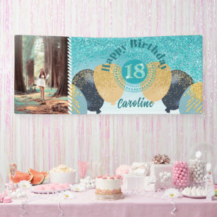 Banderoles Parties scintillant bleue turquoise 18e anniversai