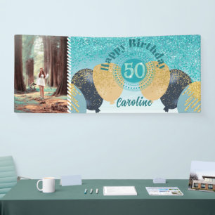 Banderoles Parties scintillant bleue turquoise 50e anniversai