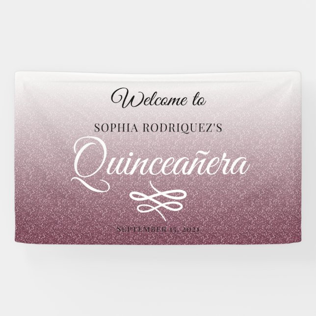 Banderoles Parties scintillant Bourgogne Quinceañera 15e anni (Horizontal)