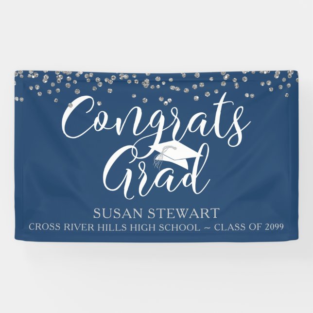 Banderoles Parties scintillant de diplôme Confetti Script Blu (Horizontal)